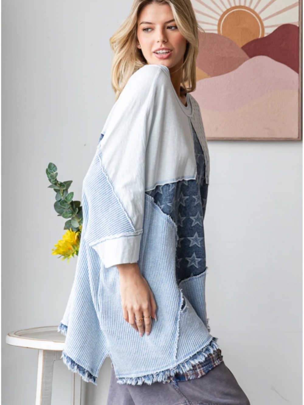 😎 Oli and Hali “ ORLANDO “ Oli & Hali MULTI PRINT PATCHWORK OVERSIZED TOP 60A - Picture 4 of 6